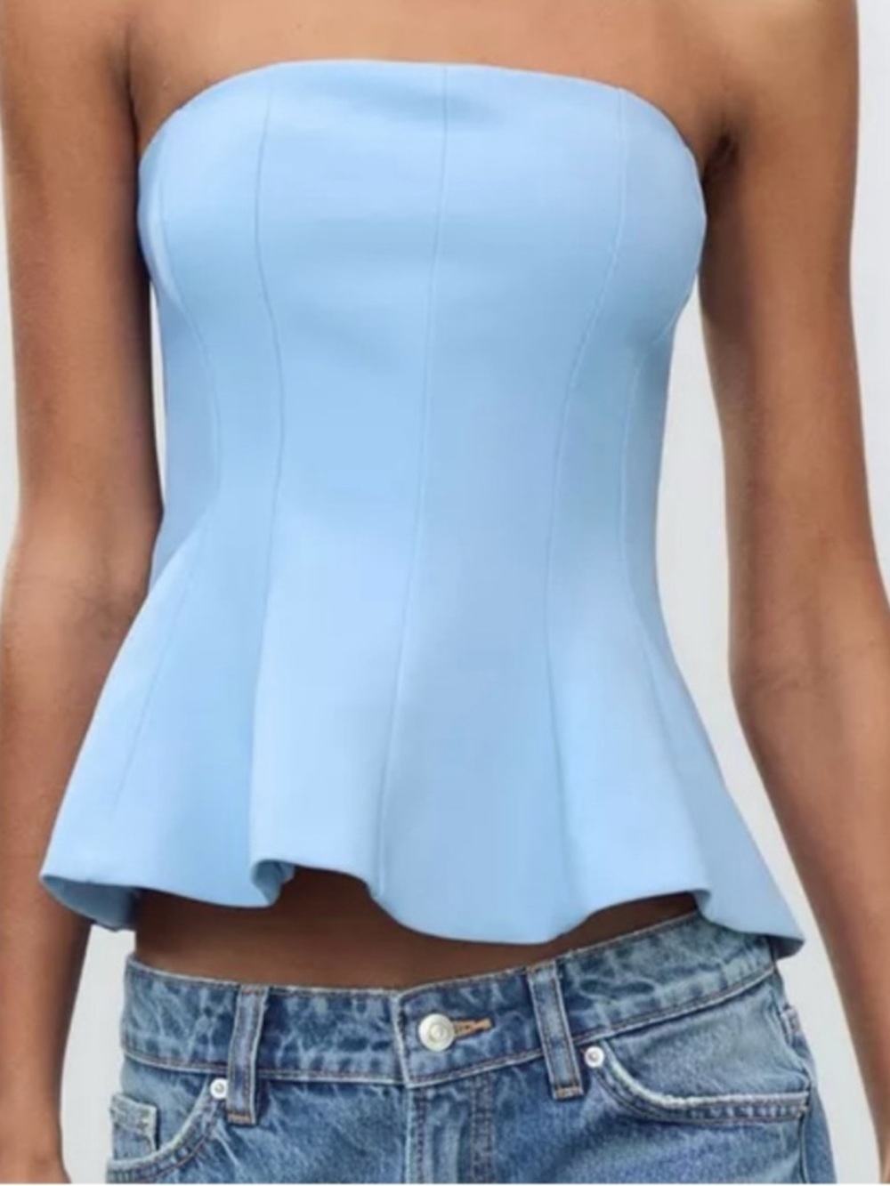 NWT Zara Strapless Peplum Corset Top Light Blue Size: Large